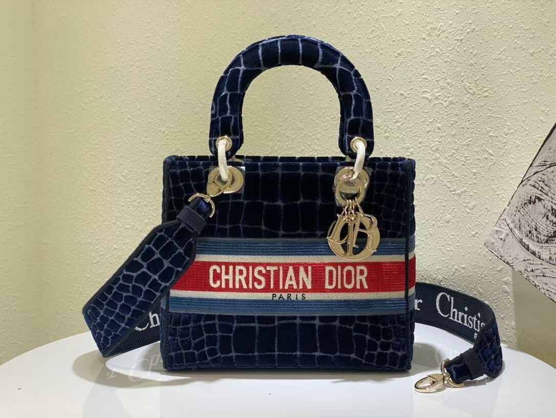 DIOR BOOK TOTE Velvet Crocodile Pattern M2030 Dark Blue