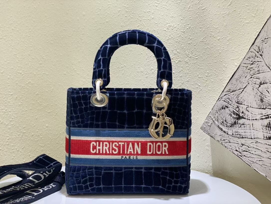 DIOR BOOK TOTE Velvet Crocodile Pattern M2030 Dark Blue