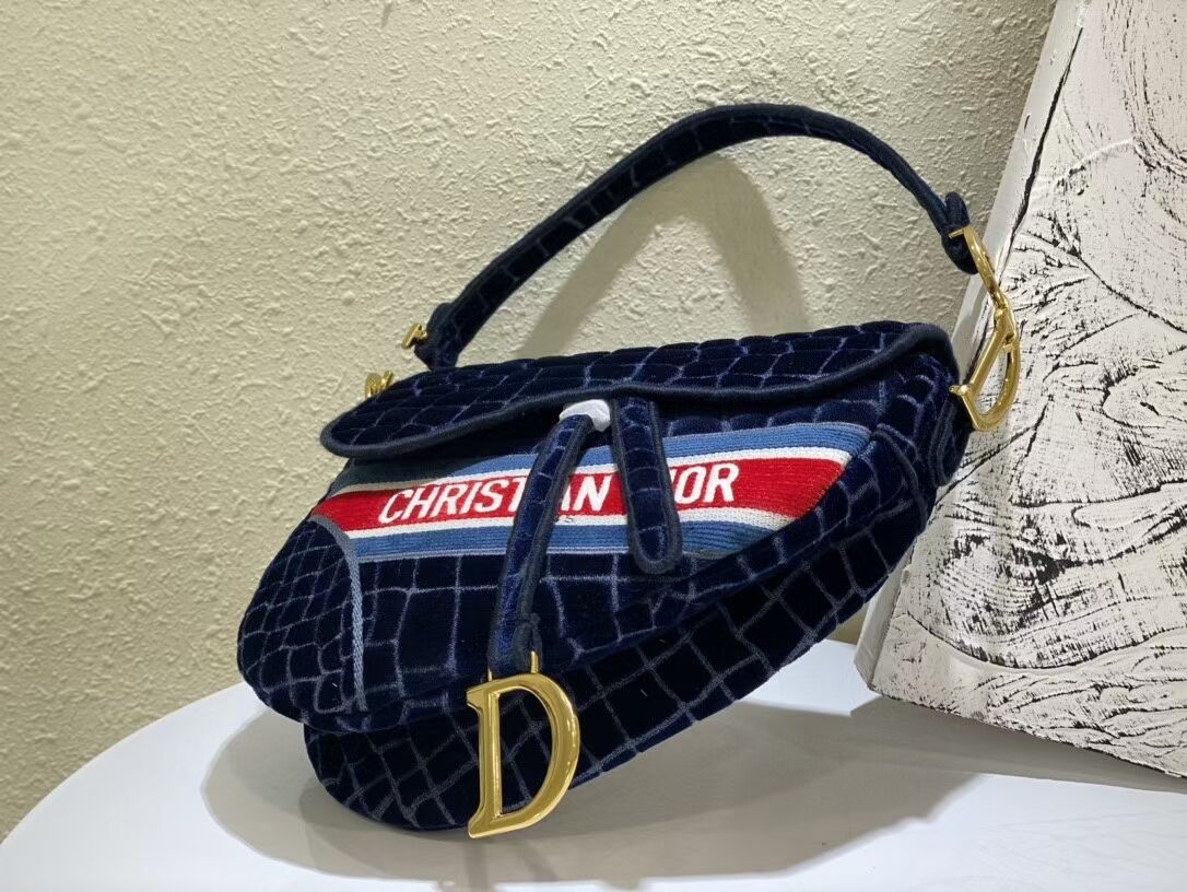 DIOR SADDLE BAG Velvet C2551 Dark Blue