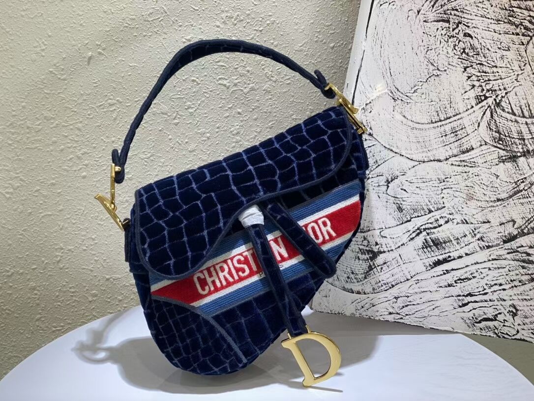 DIOR SADDLE BAG Velvet C2551 Dark Blue