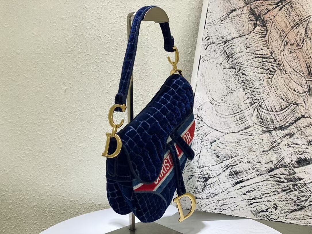 DIOR SADDLE BAG Velvet C2551 Dark Blue