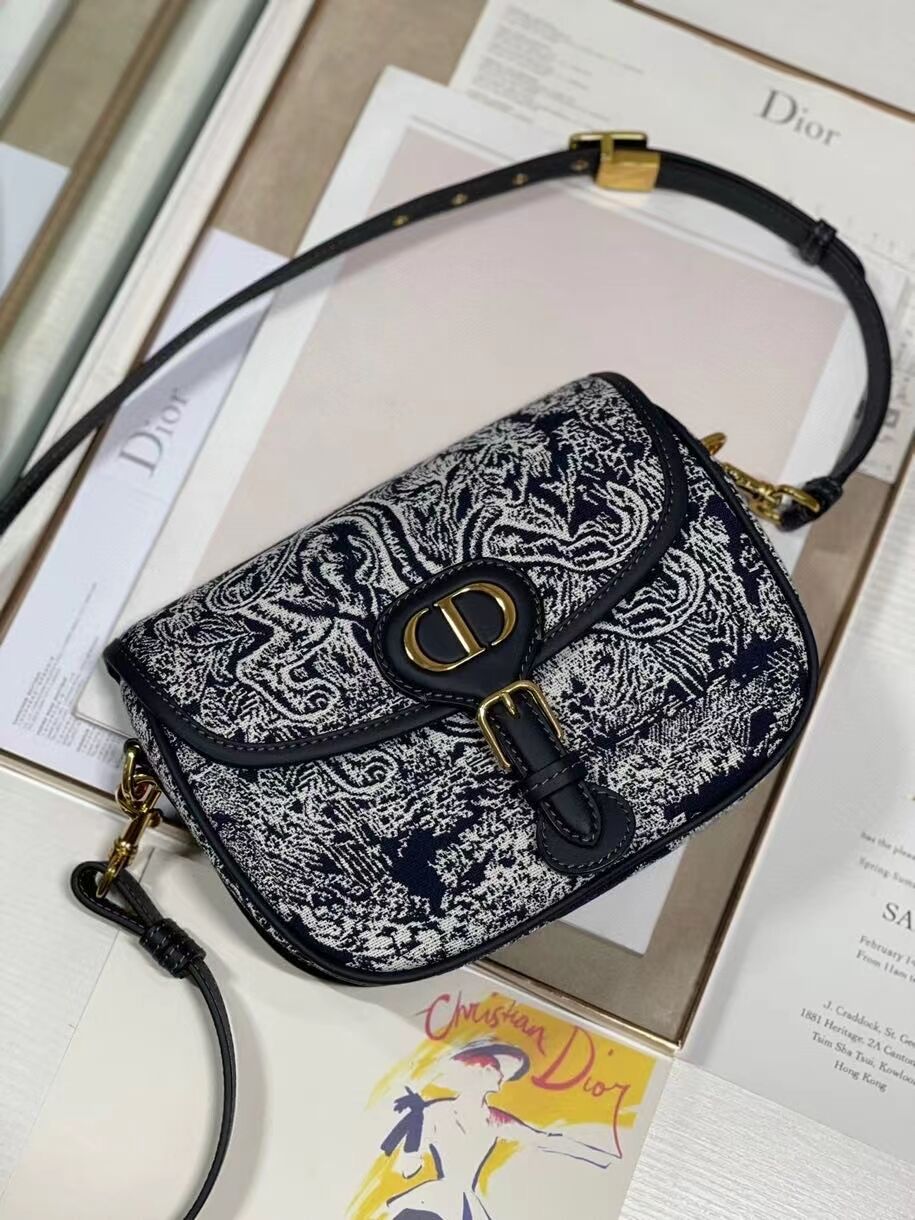 MEDIUM DIOR BOBBY BAG Warm Taupe Box Oblique Embroidery C9268 dark blue