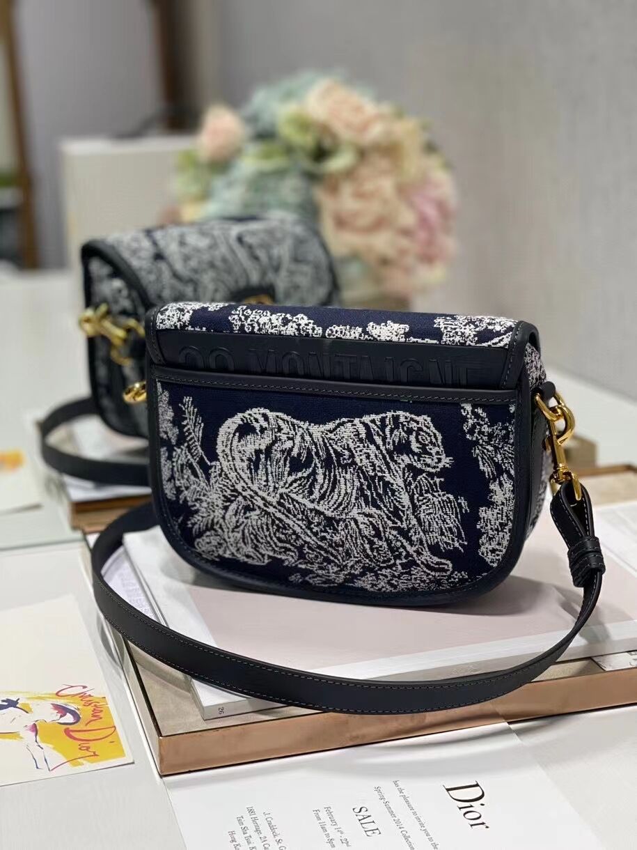 MEDIUM DIOR BOBBY BAG Warm Taupe Box Oblique Embroidery C9268 dark blue