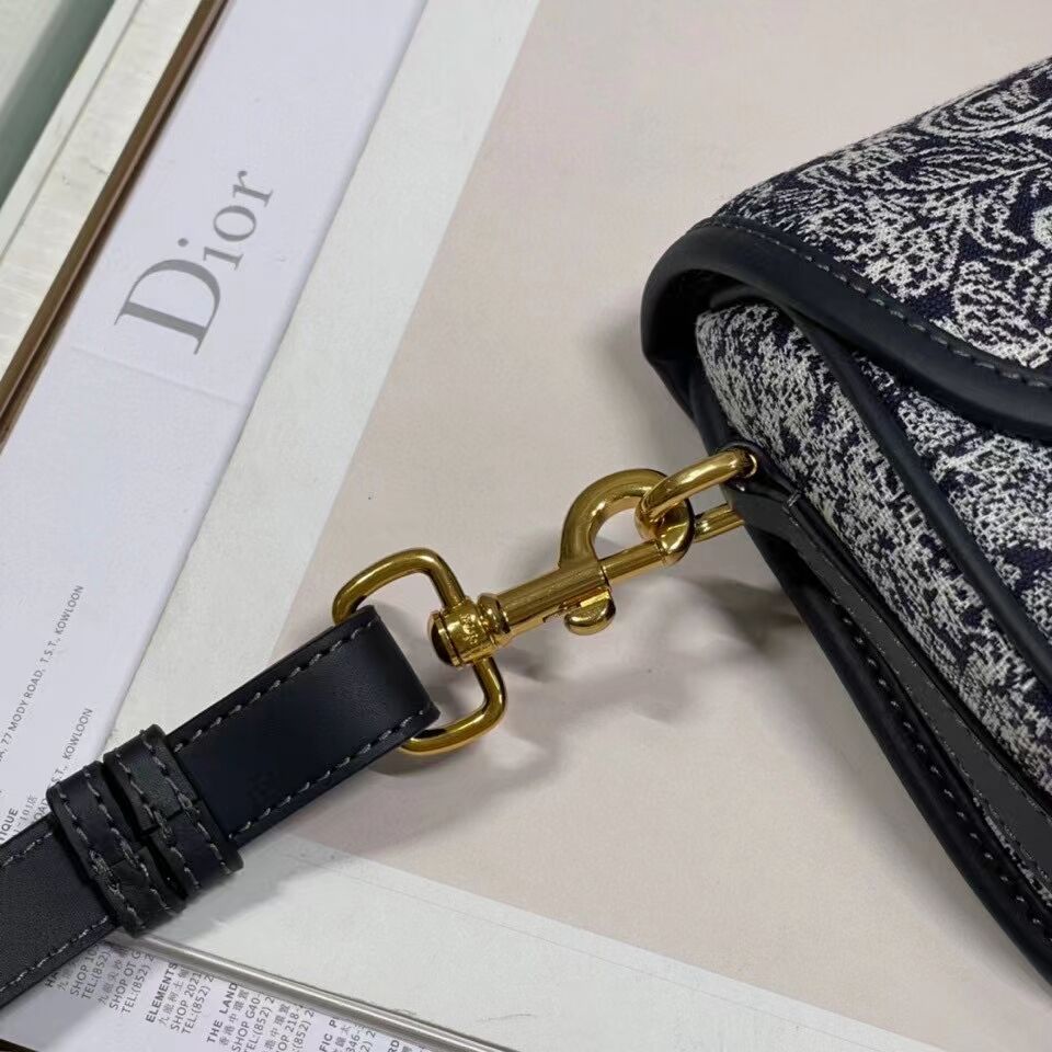 MEDIUM DIOR BOBBY BAG Warm Taupe Box Oblique Embroidery C9268 dark blue