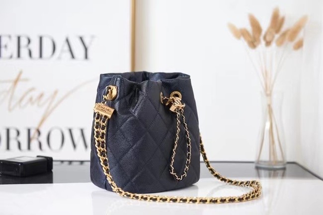 Chanel Drawstring Bag Grained Calfskin & Gold Metal AS2859 black