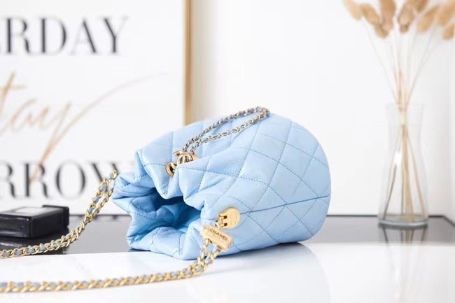 Chanel Drawstring Bag Grained Calfskin & Gold Metal AS2859 light blue