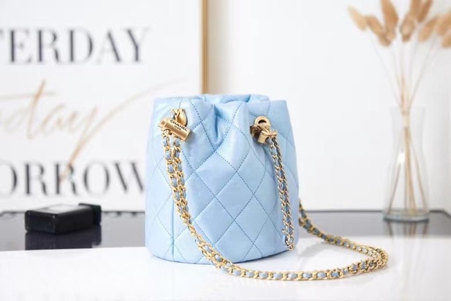 Chanel Drawstring Bag Grained Calfskin & Gold Metal AS2859 light blue