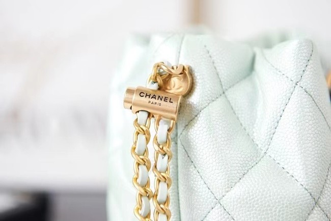 Chanel Drawstring Bag Grained Calfskin & Gold Metal AS2859 light green