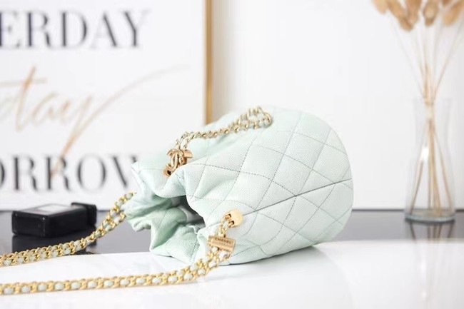 Chanel Drawstring Bag Grained Calfskin & Gold Metal AS2859 light green