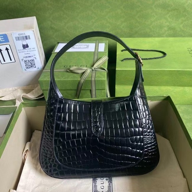 Gucci Jackie 1961 crocodile small shoulder bag 636709 black