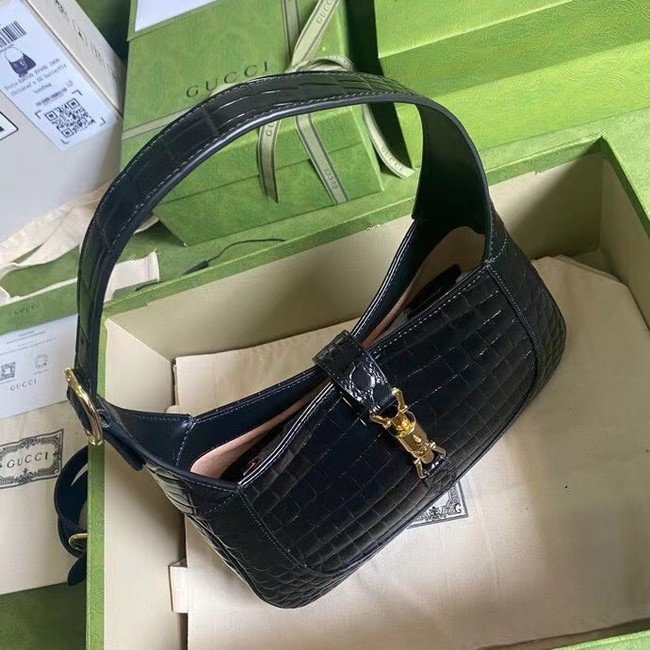 Gucci Jackie 1961 crocodile small shoulder bag 636709 black