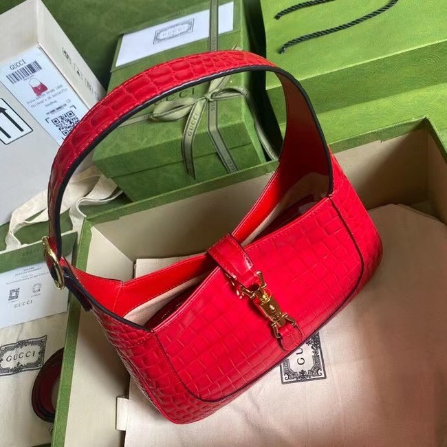 Gucci Jackie 1961 crocodile small shoulder bag 636709 red