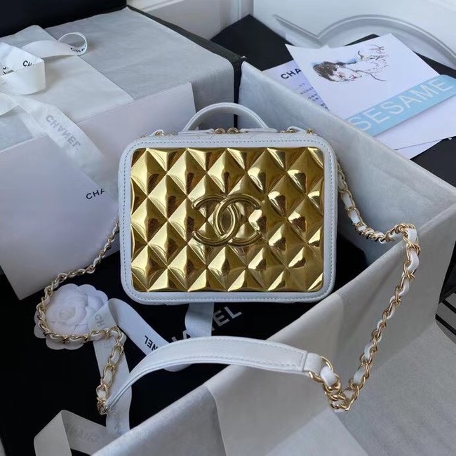 Chanel Lambskin Crystal Calfskin & Gold-Tone Metal Cosmetic Bag AS2900 white