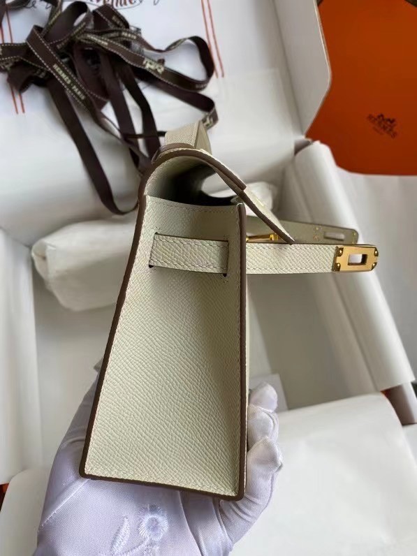 Hermes Original Epsom Leather KEL2278 Chalk&gold-Tone Metal