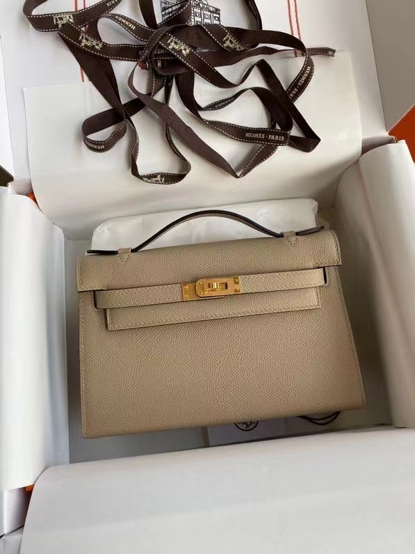 Hermes Original Epsom Leather KEL2278 grey&gold-Tone Metal