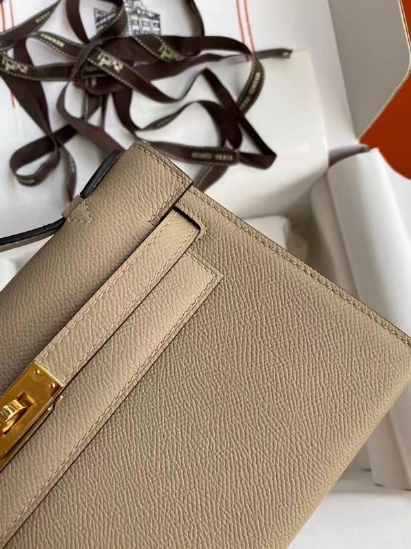 Hermes Original Epsom Leather KEL2278 grey&gold-Tone Metal