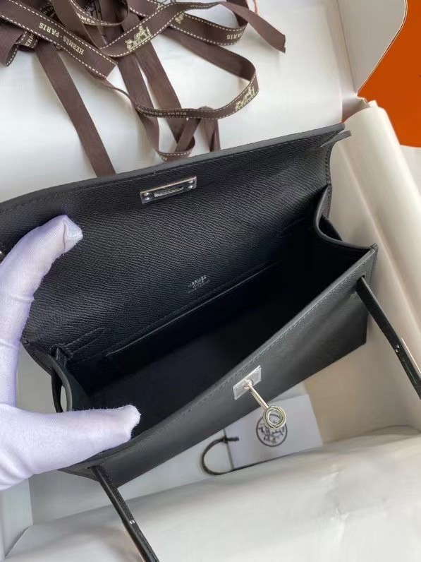 Hermes Original Epsom Leather KEL2278 black&Silver-Tone Metal