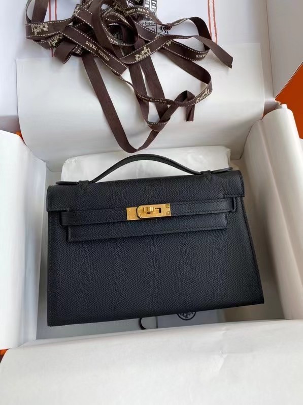 Hermes Original Epsom Leather KEL2278 black&gold-Tone Metal