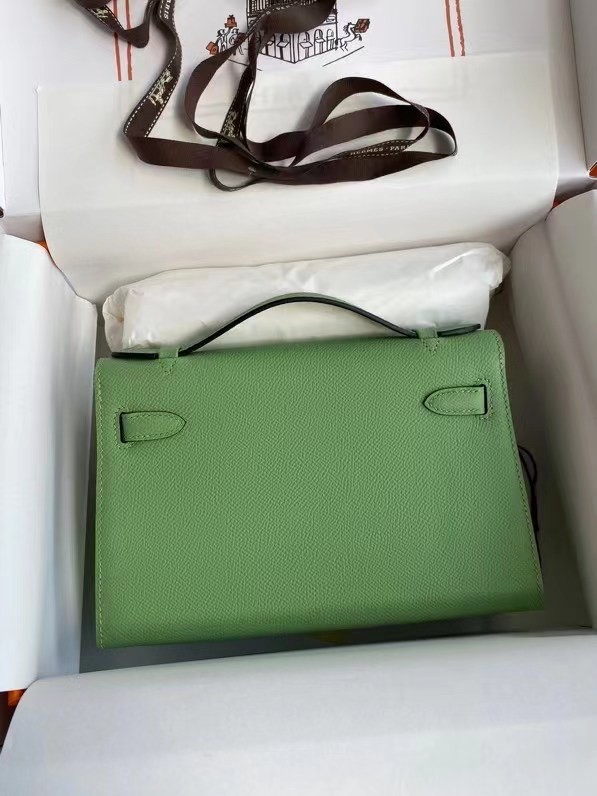 Hermes Original Epsom Leather KEL2278 green&Silver-Tone Metal