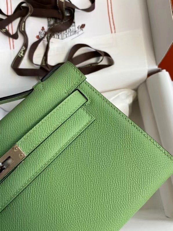 Hermes Original Epsom Leather KEL2278 green&Silver-Tone Metal