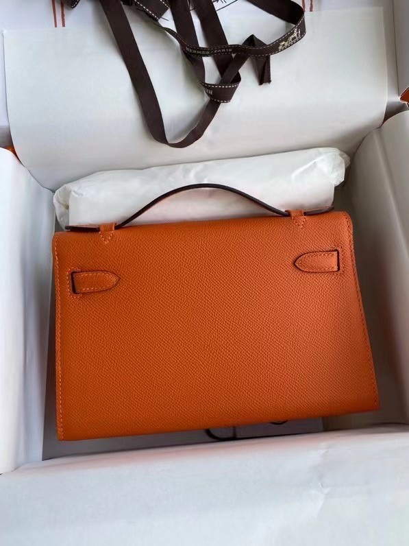 Hermes Original Epsom Leather KEL2278 orange&Silver-Tone Metal