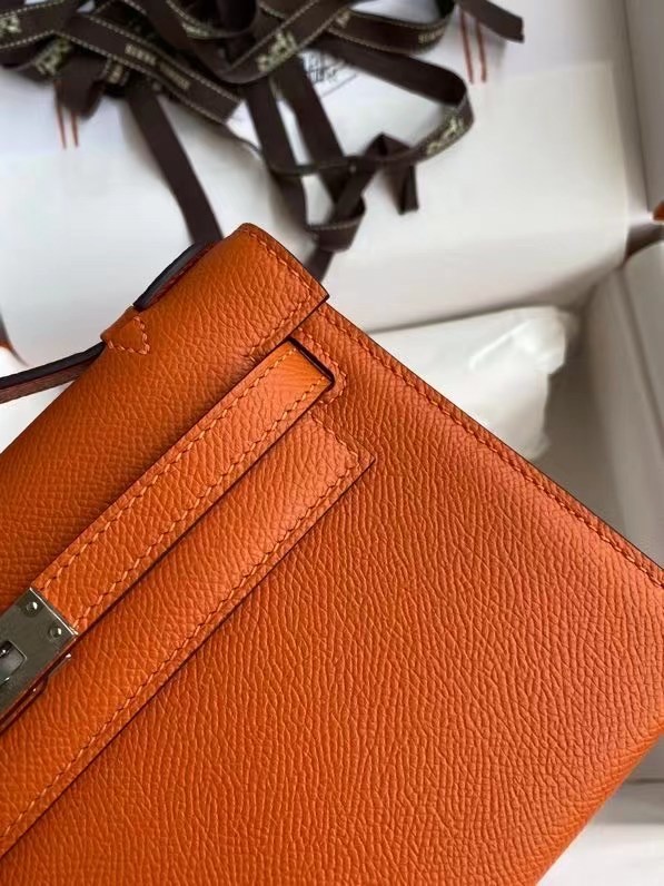 Hermes Original Epsom Leather KEL2278 orange&Silver-Tone Metal