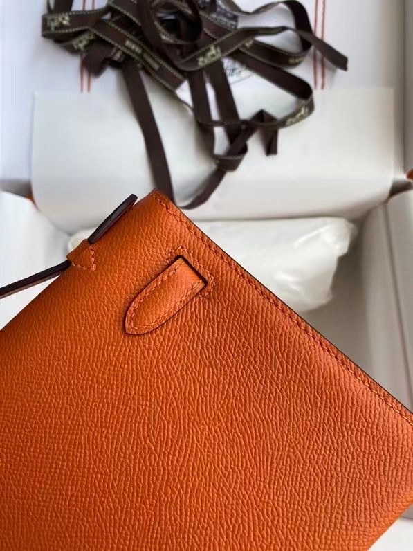 Hermes Original Epsom Leather KEL2278 orange&Silver-Tone Metal