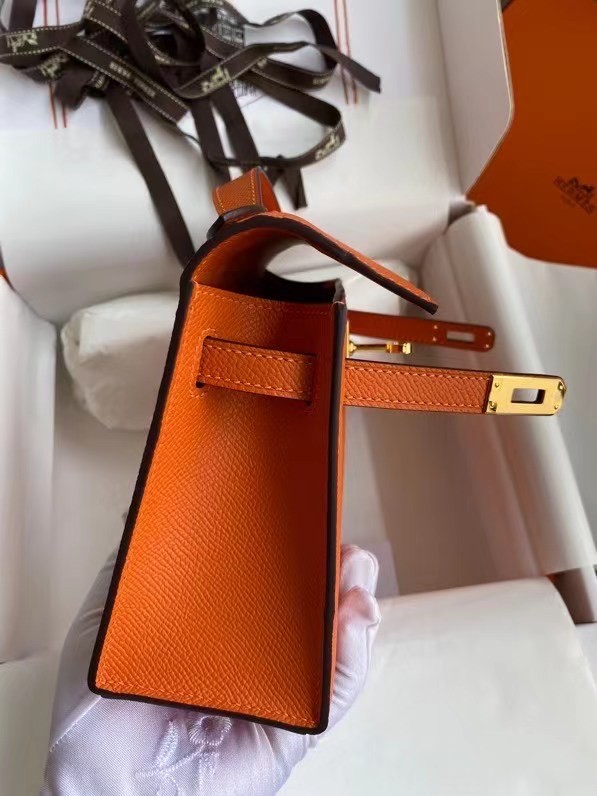 Hermes Original Epsom Leather KEL2278 orange&gold-Tone Metal