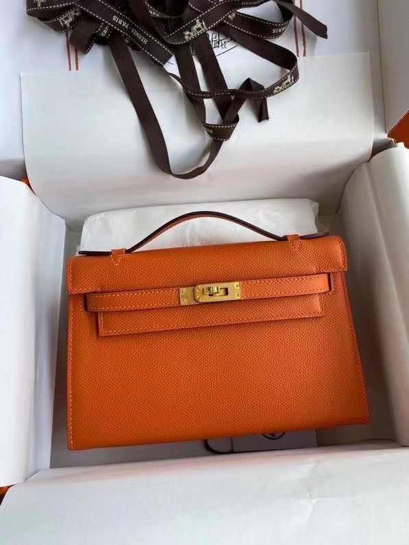 Hermes Original Epsom Leather KEL2278 orange&gold-Tone Metal