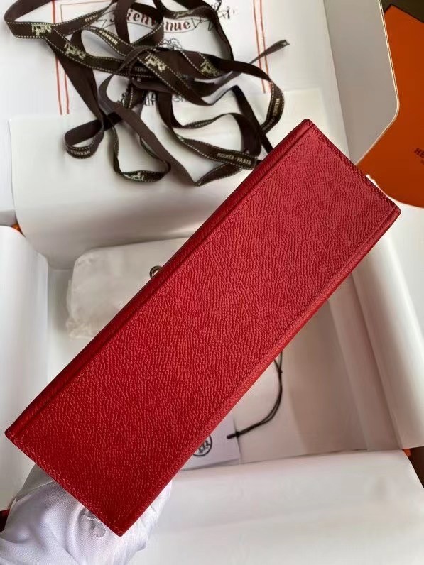 Hermes Original Epsom Leather KEL2278 red&Silver-Tone Metal