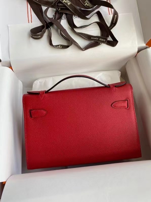 Hermes Original Epsom Leather KEL2278 red&Silver-Tone Metal