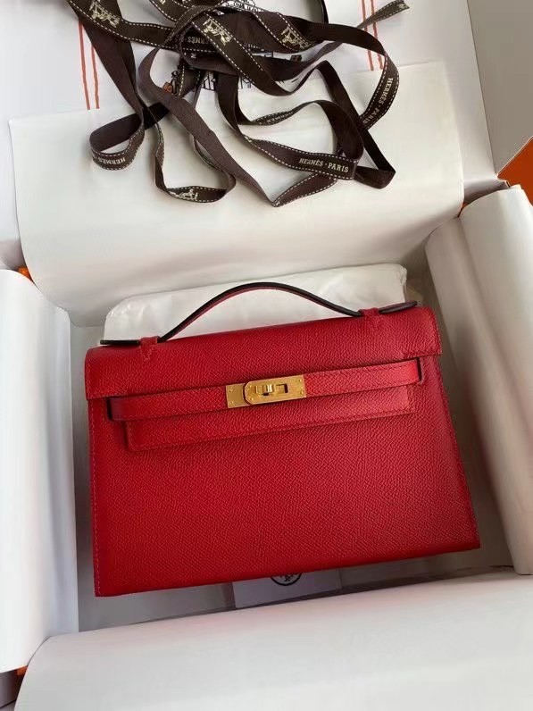 Hermes Original Epsom Leather KEL2278 red&gold-Tone Metal