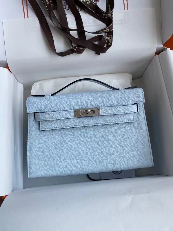 Hermes Original Epsom Leather KEL2278 sky blue&Silver-Tone Metal