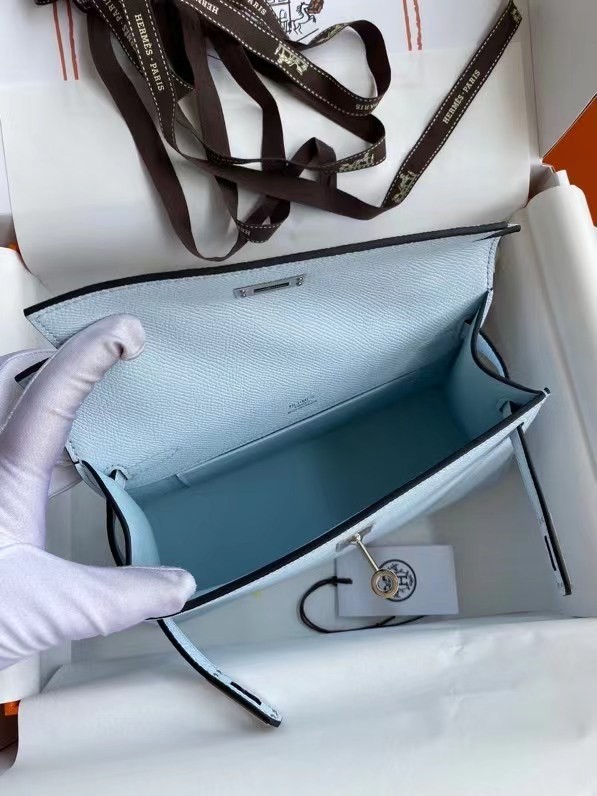 Hermes Original Epsom Leather KEL2278 sky blue&Silver-Tone Metal