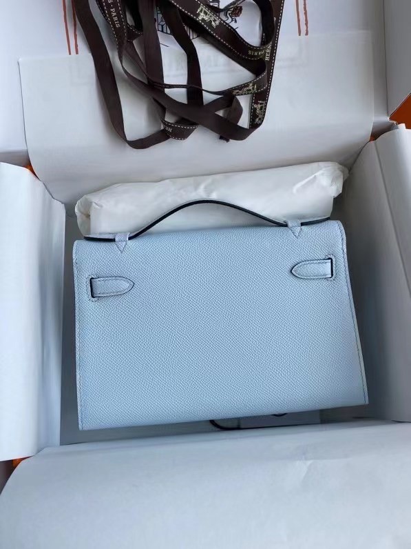 Hermes Original Epsom Leather KEL2278 sky blue&Silver-Tone Metal