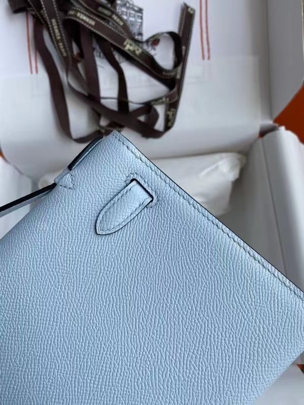 Hermes Original Epsom Leather KEL2278 sky blue&Silver-Tone Metal