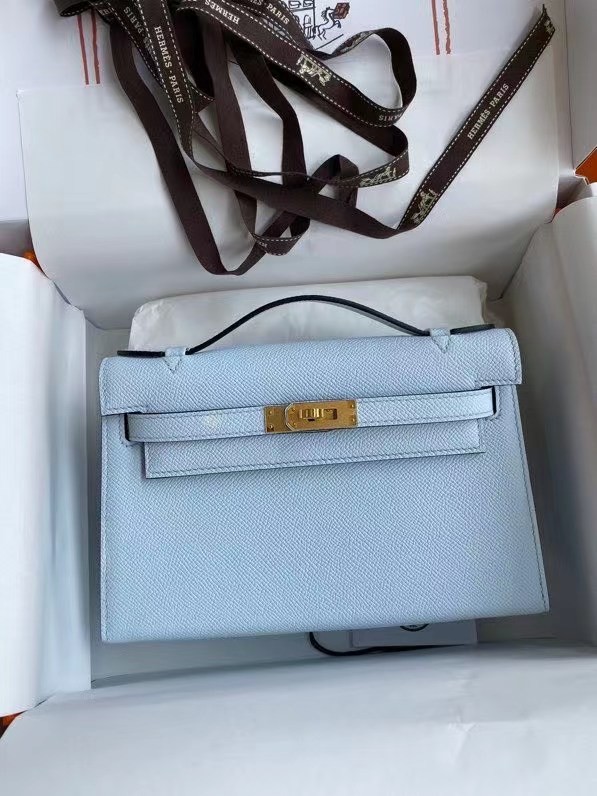 Hermes Original Epsom Leather KEL2278 sky blue&gold-Tone Metal