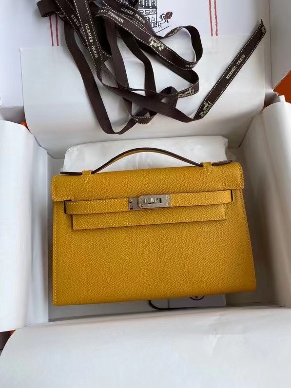 Hermes Original Epsom Leather KEL2278 yellow&Silver-Tone Metal