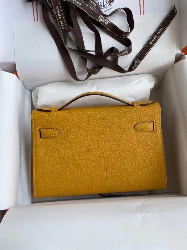 Hermes Original Epsom Leather KEL2278 yellow&Silver-Tone Metal