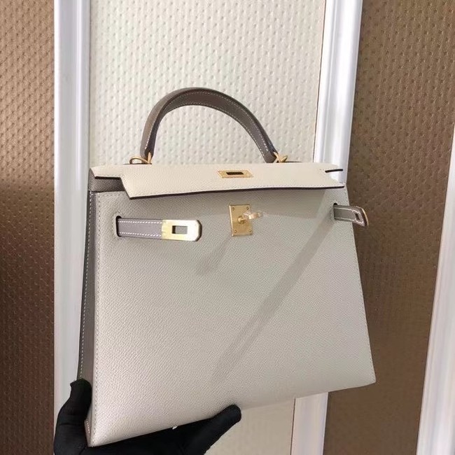 Hermes Original Epsom Leather KEL2578 white&grey