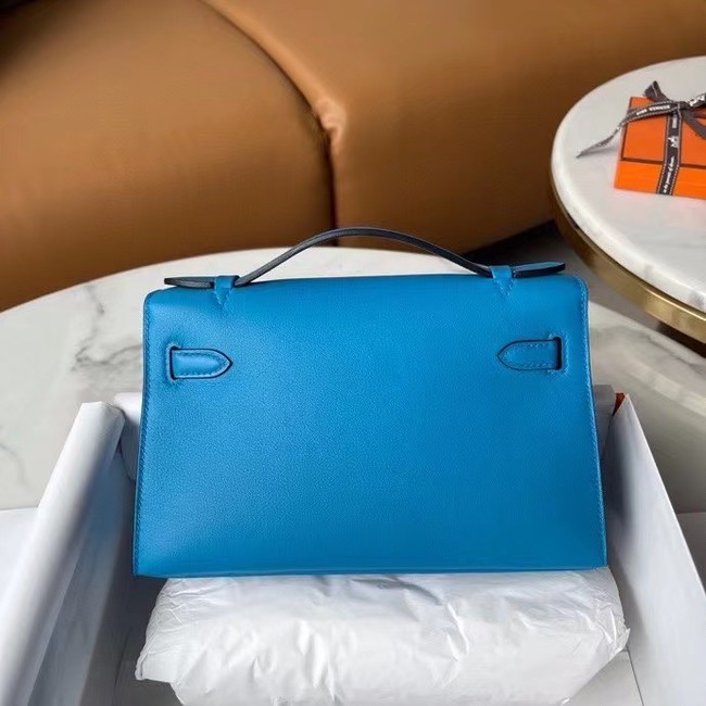 Hermes Original swift Leather KEL2278 blue&Silver-Tone Metal