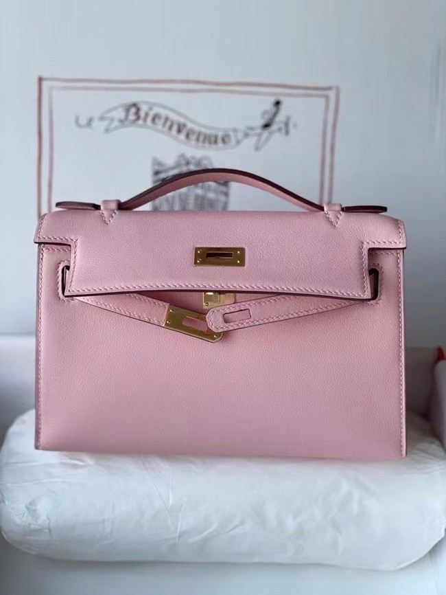 Hermes Original swift Leather KEL2278 pink&gold-Tone Metal