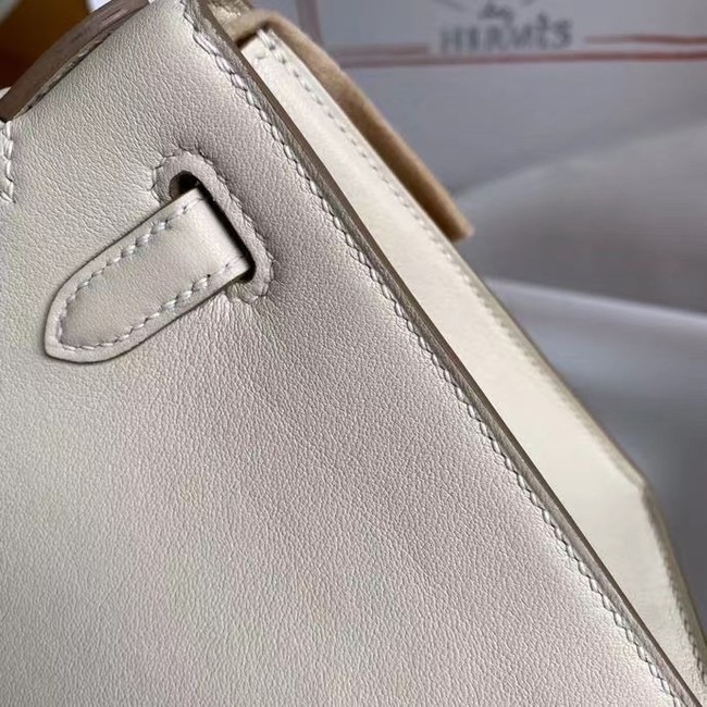 Hermes Original swift Leather KEL2278 white&Silver-Tone Metal