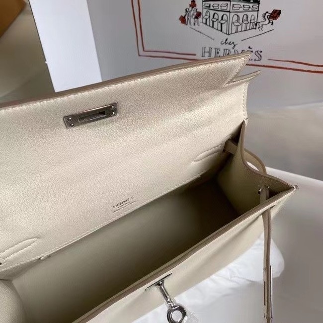 Hermes Original swift Leather KEL2278 white&Silver-Tone Metal