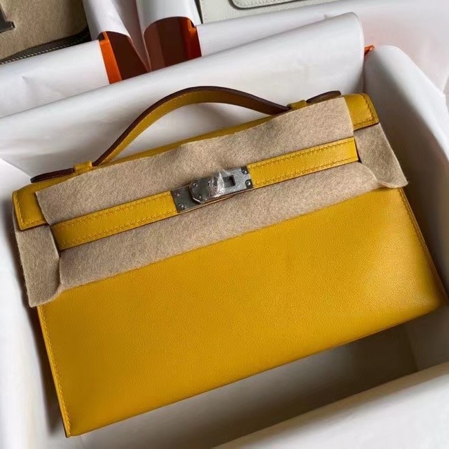 Hermes Original swift Leather KEL2278 yellow&Silver-Tone Metal