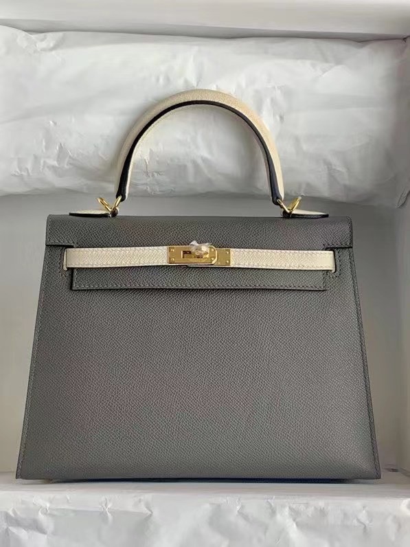 Hermes Original Epsom Leather KEL2578 dark grey&cream