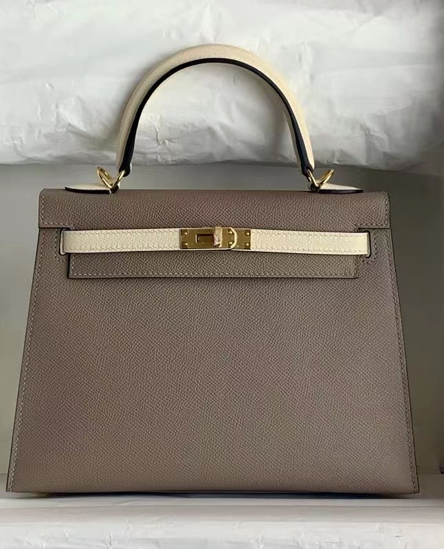 Hermes Original Epsom Leather KEL2578 grey&cream