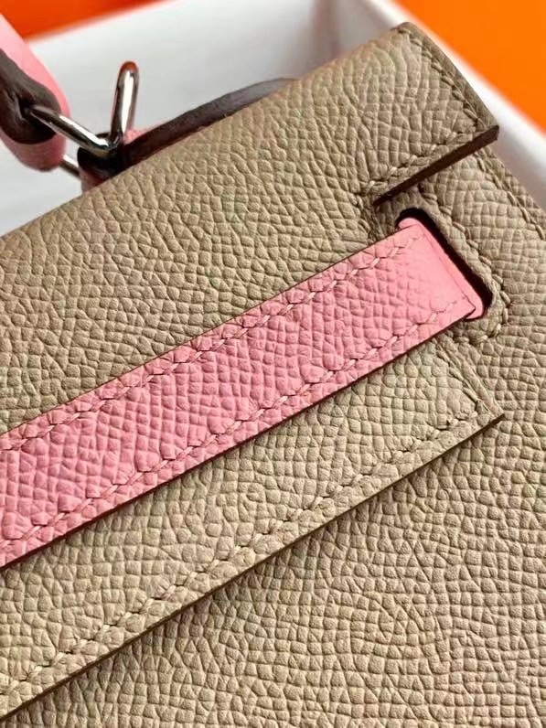 Hermes Original Epsom Leather KEL2578 light grey&pink