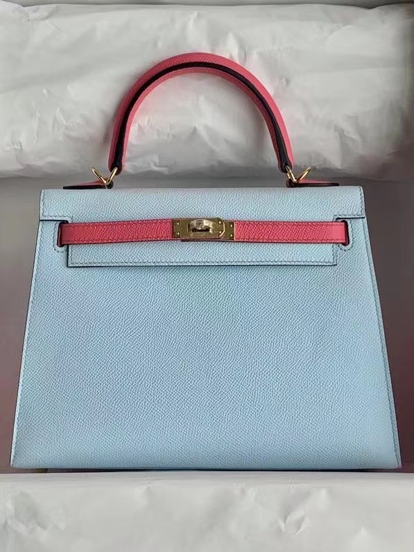 Hermes Original Epsom Leather KEL2578 skyblue&pink