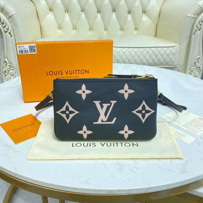 Louis vuitton Monogram Empreinte DOUBLE ZIP POCHETTE M80084 Black&Beige